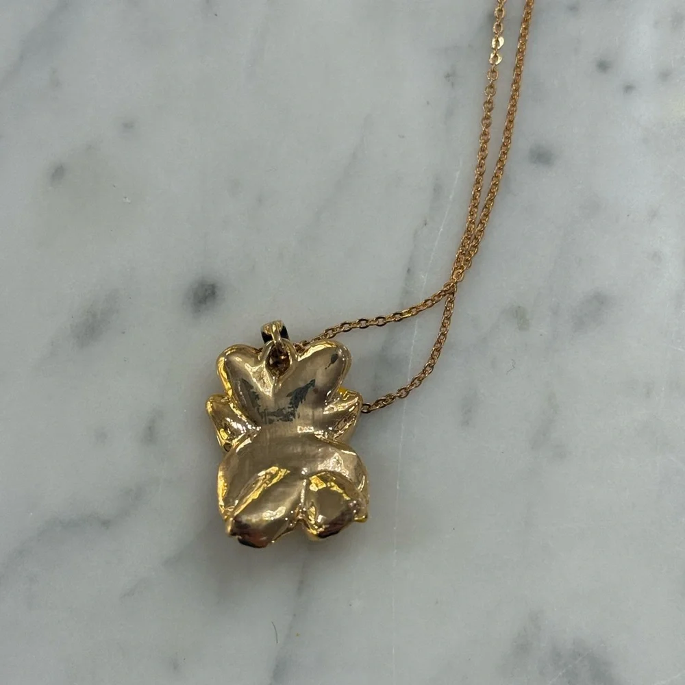 Navachi 18K Gold Plated Crystal Yellow Flower Enamel Leaves Pendant Necklace 16” - Picture 7 of 7